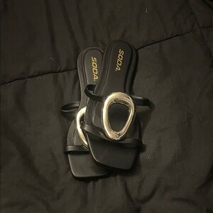 Soda Black Sandals with Metallic Detail